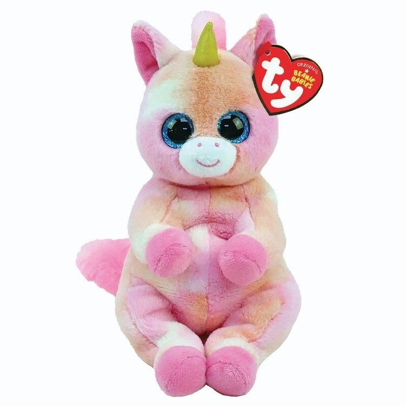 PELUCHE TY BEANIE BELLIES UNICORNIO Rosa de 15 cm
