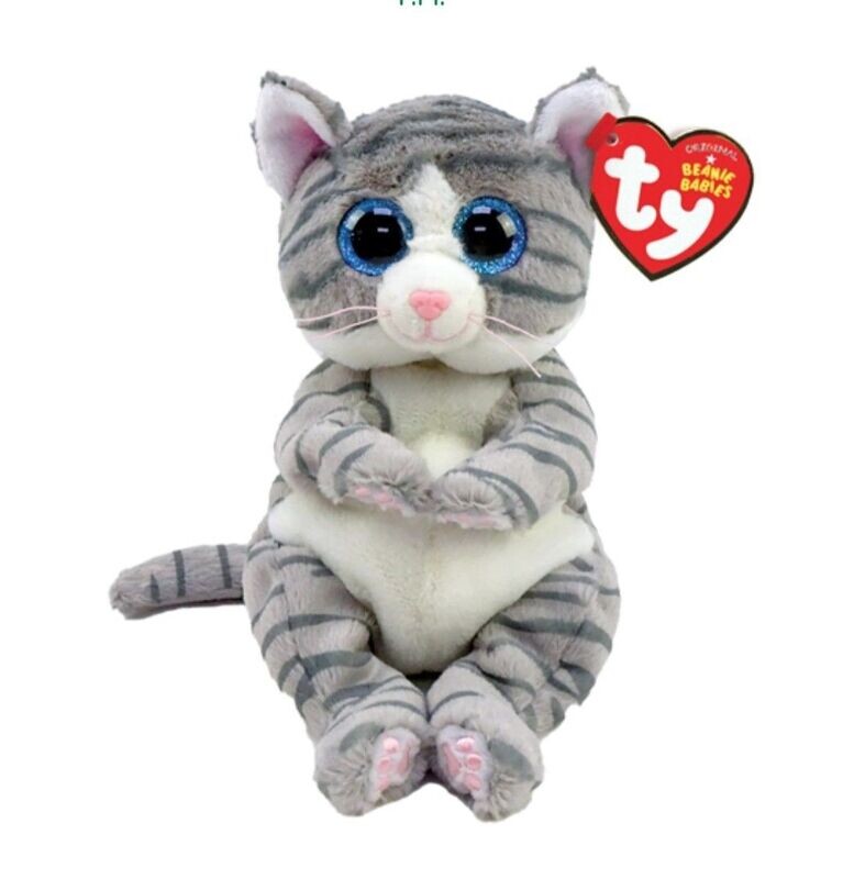 PELUCHE TY GATO GRIS BEANIE BELLIES 15cm