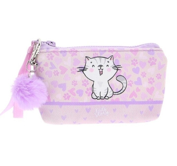 MONEDERO NIÑA GATO con pompón Gatito rosa infantil Pon-pon 