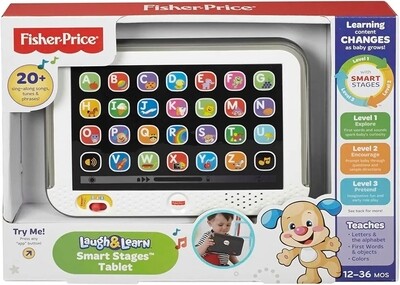 Fisher-Price Ríe y Aprende Mi primera tablet, juguete electrónico educativo con luces y sonidos para bebé +1 año, versión español (CDG61)