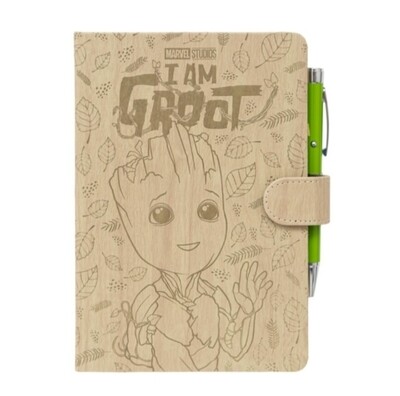 CUADERNO A5 YO SOY GROOT MARVEL CON BOLÍGRAFO PROYECTOR TAPA CORCHO libreta 