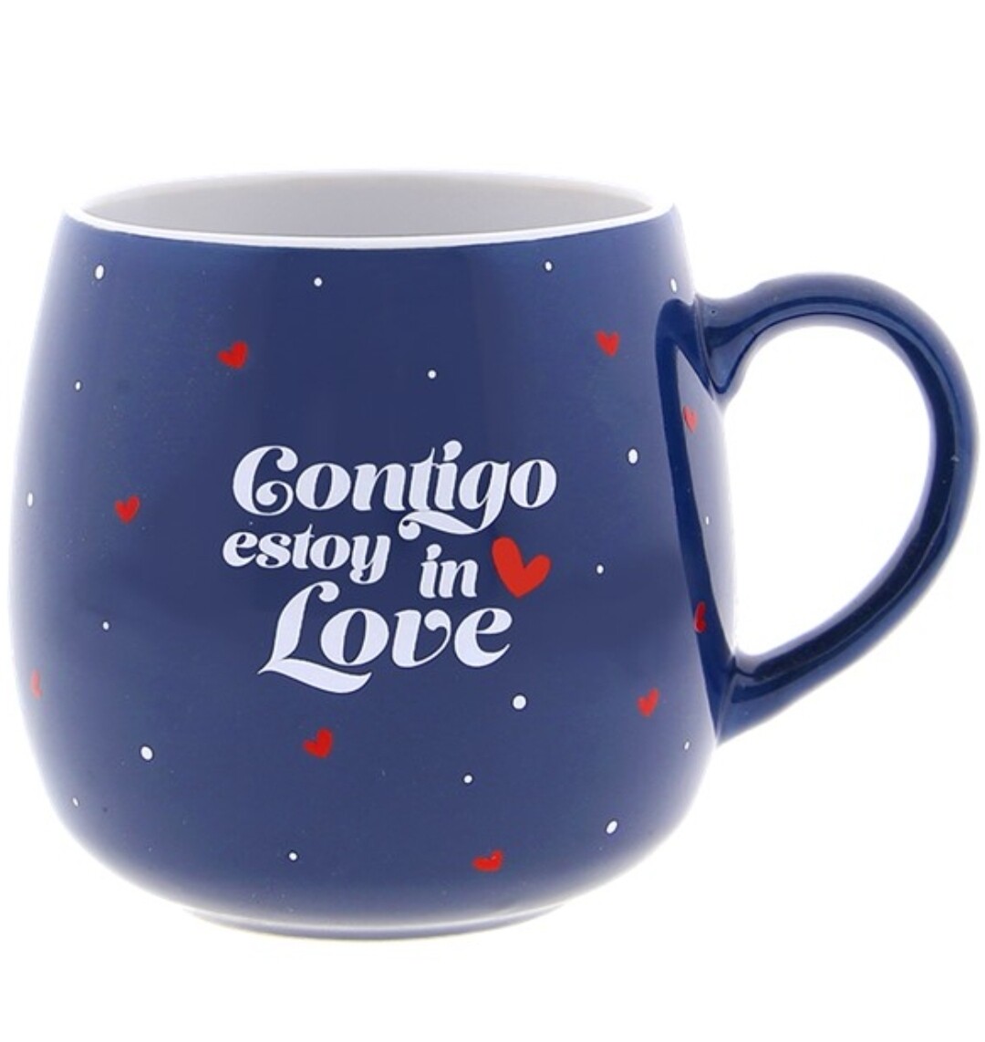 TAZA OVALADA ROMÁNTICA CONTIGO ESTOY IN LOVE taza grande LOVELY STORY AMOR CORAZÓN LOVE SAN VALENTÍN 