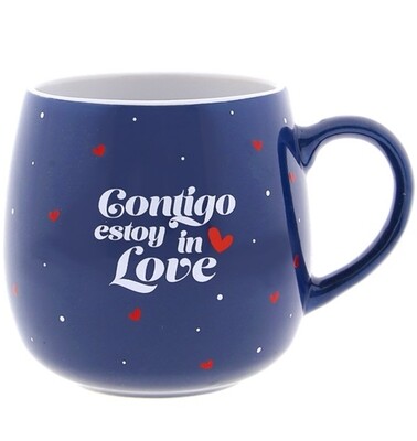 TAZA OVALADA ROMÁNTICA CONTIGO ESTOY IN LOVE taza grande LOVELY STORY AMOR CORAZÓN LOVE SAN VALENTÍN 