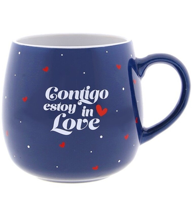 TAZA OVALADA ROMÁNTICA CONTIGO ESTOY IN LOVE taza grande LOVELY STORY AMOR CORAZÓN LOVE SAN VALENTÍN 