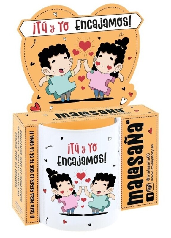 TAZA ROMÁNTICA TÚ Y YO ENCAJAMOS MUG AMOR CORAZÓN LOVE SAN VALENTÍN ENAMORADOS 