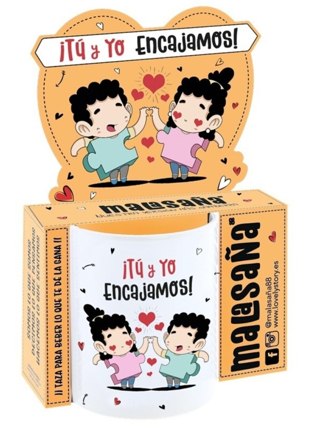 TAZA ROMÁNTICA TÚ Y YO ENCAJAMOS MUG AMOR CORAZÓN LOVE SAN VALENTÍN ENAMORADOS 