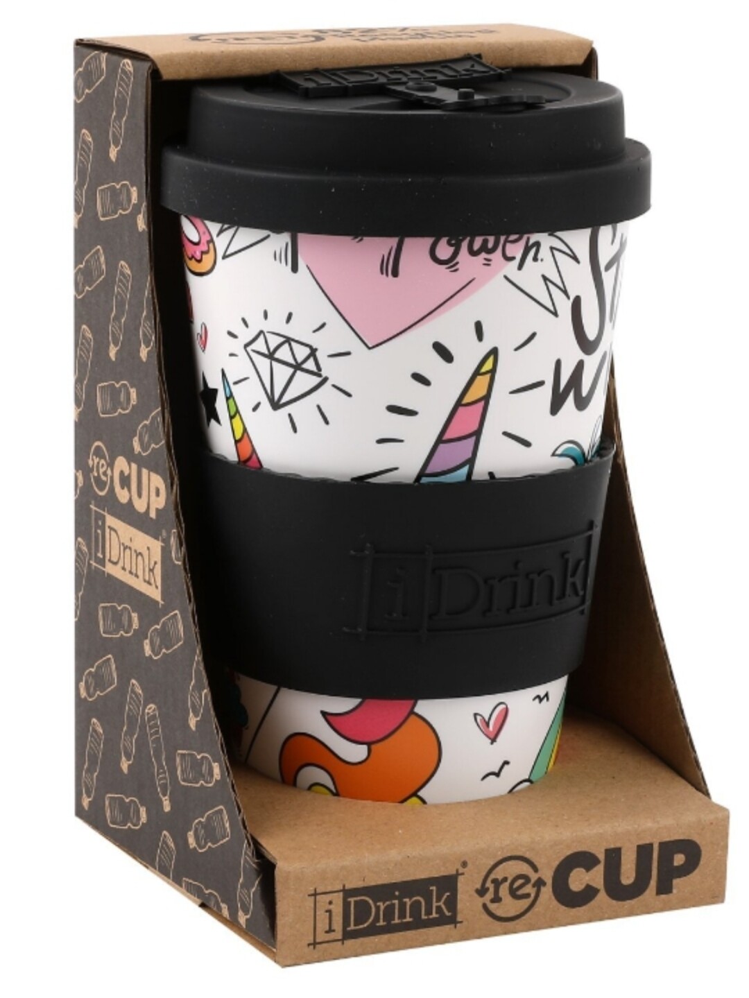 TAZA BAMBÚ UNICORNIO I DRINK vaso 435ml con tapa