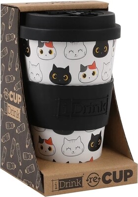 TAZA BAMBÚ I DRINK CATS GATO vaso 435ml con tapa 