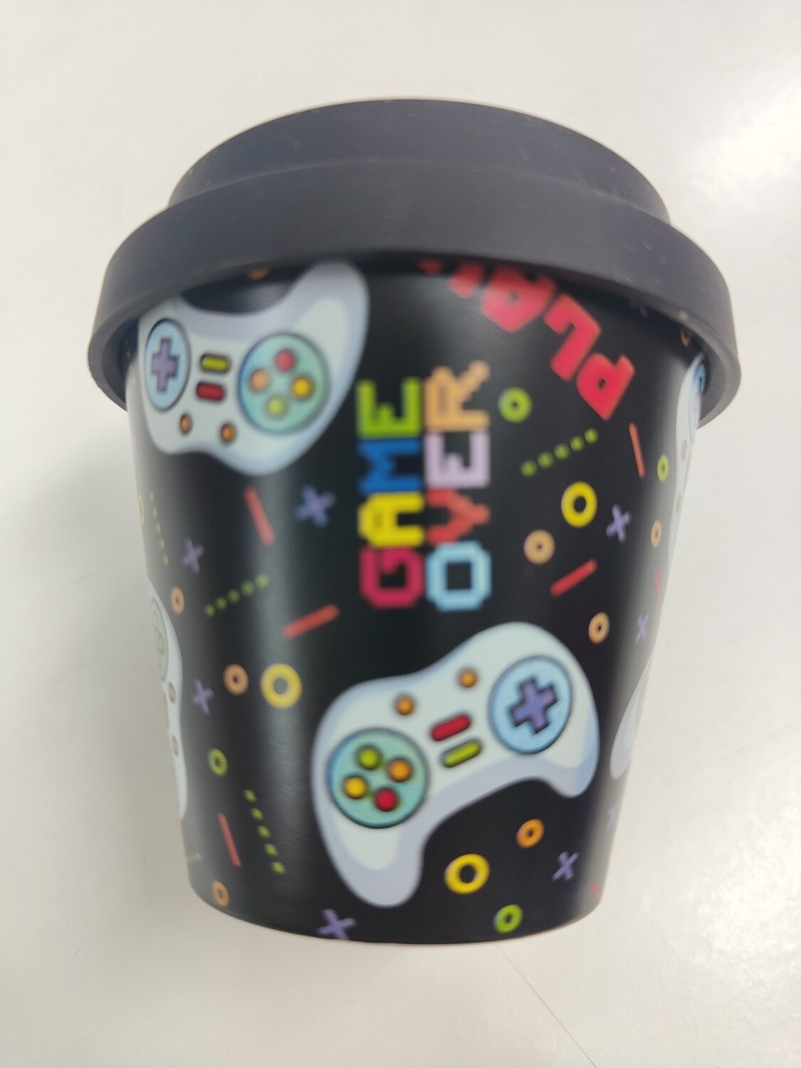 VASO MINI LET'S PLAY BAMBÚ REUTILIZABLE GAMER PLAY I DRINK 90ml TAZA DE VIAJE CON TAPA 