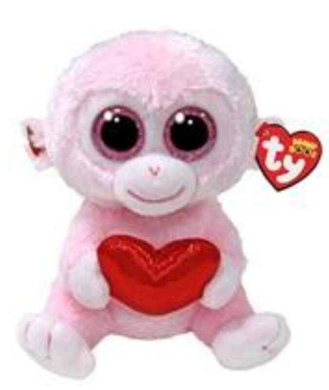 PELUCHE TY MONO CORAZÓN ROSA BEANIE BELLIES San Valentín Romántico Enamorados 