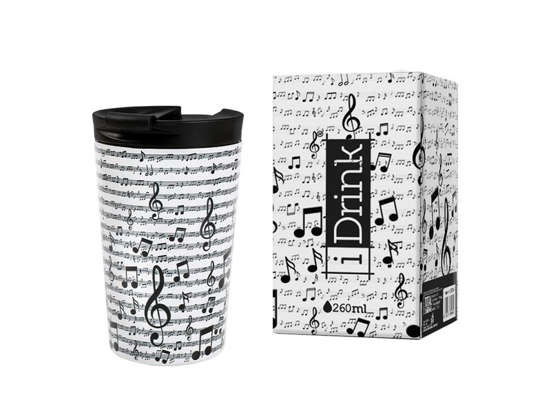 TAZA TÉRMICA MÚSICA VASO 260ml I DRINK hermético y térmico NOTAS MUSICALES 