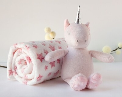 MANTITA CON PELUCHE UNICORNIO KIOKIDS manta y muñeco para bebés 