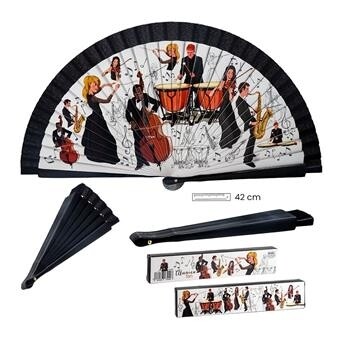 ABANICO MÚSICOS CON INSTRUMENTOS MUSICALES NEGRO Y MULTICOLOR música musica 