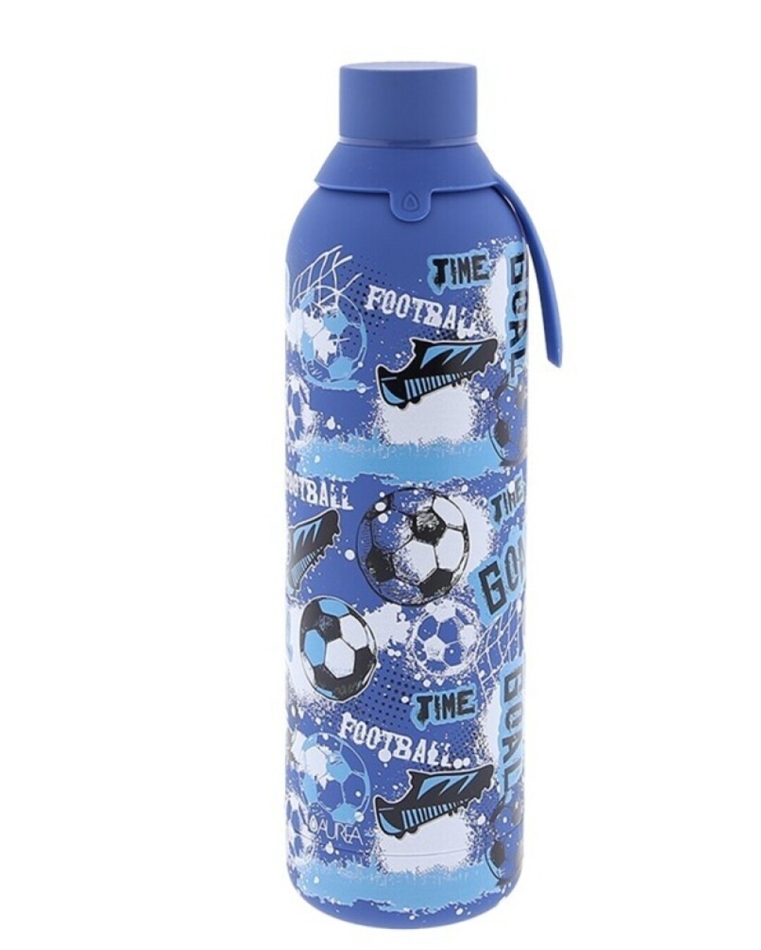 BOTELLA TÉRMICA FUTBOL AZUL football acero inoxidable 710ml AUREA engomada 