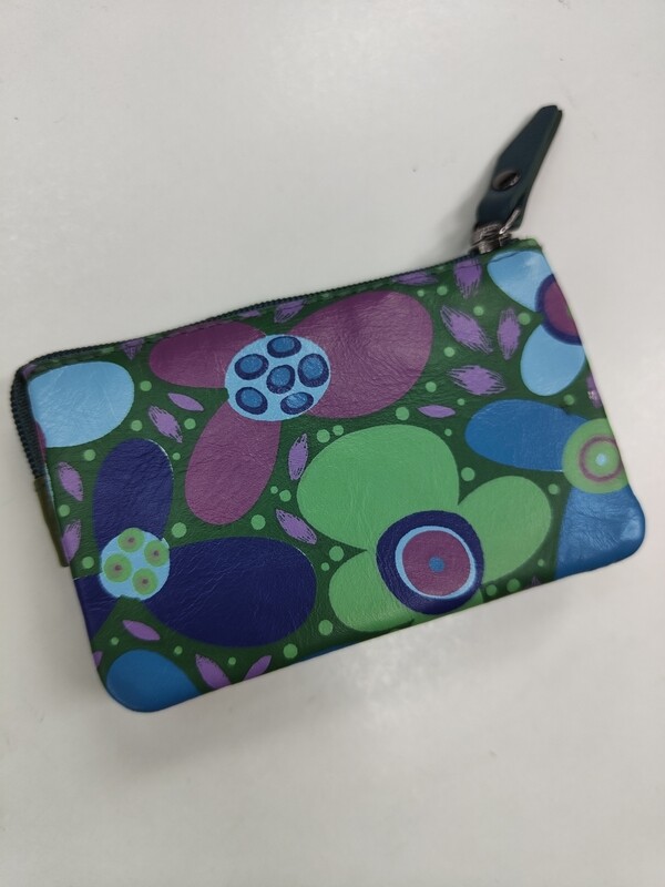MONEDERO TRIPLE FLORES PORTAMONEDAS TRES COMPARTIMENTOS PIEL BELMONTE VERDE 