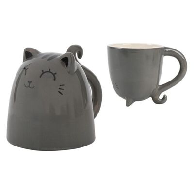 TAZA GATO GRIS INVERTIDO AL REVÉS I TOTAL UP & DOWN CAT MUG invertida 