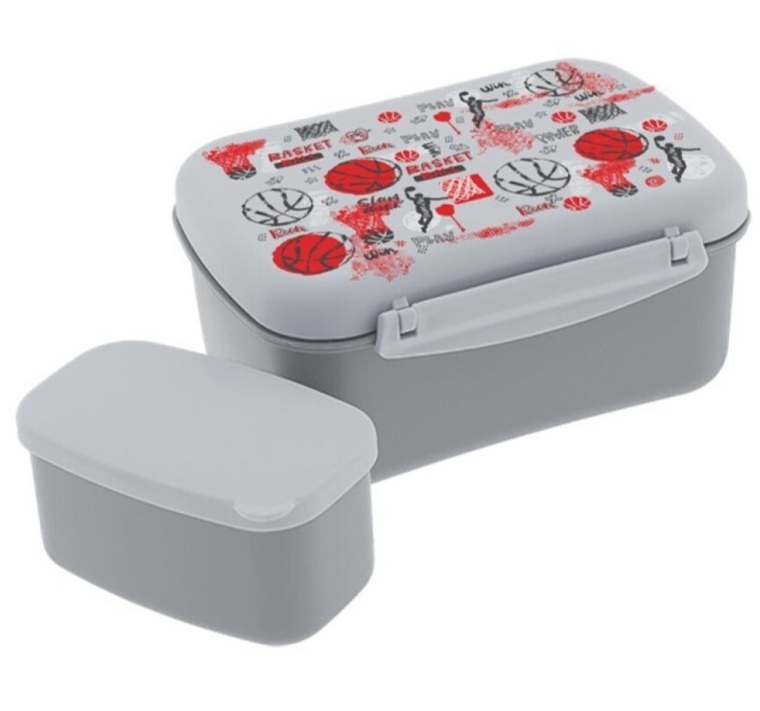 FIAMBRERA LUNCH BOX BÁSQUET CON TAPA REFRIGERANTE TUPPER CON CAJITA INTERIOR BALONCESTO BASKET GRIS con enfriador basquet 