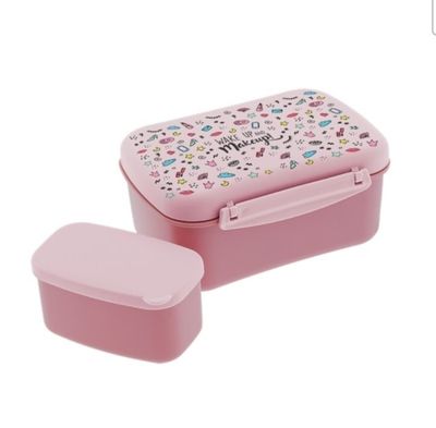 FIAMBRERA LUNCH BOX CHICAS ROSA CON TAPA REFRIGERANTE TUPPER CON CAJITA INTERIOR AUREA CON ENFRIADOR 