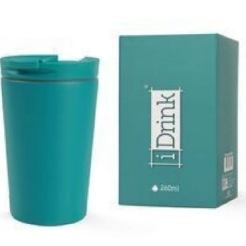 TAZA TÉRMICA I DRINK TURQUESA 260 ML VASO ACERO INOXIDABLE CON TAPA HERMÉTICA 
