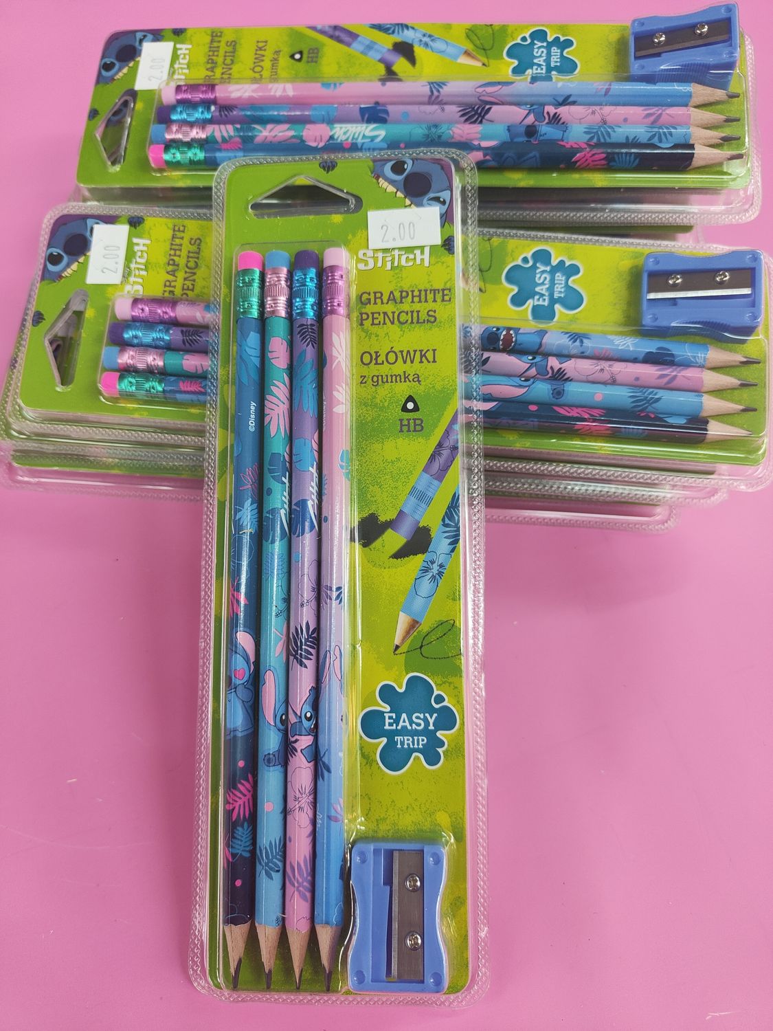 STITCH 4 LÁPICES CON GOMA Y AFILALÁPICES escolar 