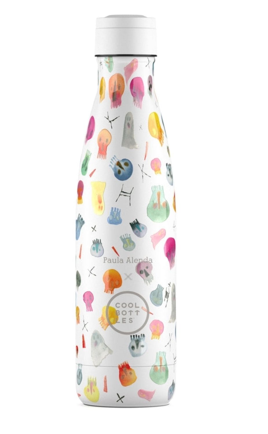 BOTELLA TÉRMICA COOL BOTTLES CRAZY SKULLS FANTASMAS PAULA ALENDA 500 ML  36 h.frio 18 h.caliente