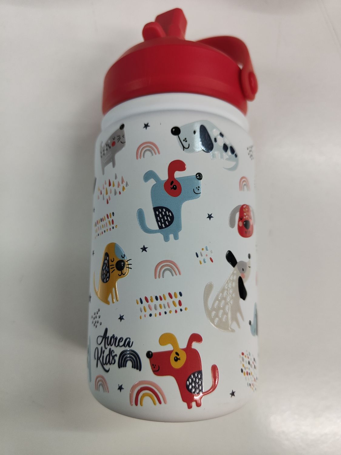 BOTELLA TÉRMICA330 ml PERRO ACERO INOXIDABLE CON PAJITA perritos 
