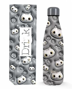 BOTELLA TÉRMICA I DRINK GATO GRIS 3D 500ML ACERO INOXIDABLE 