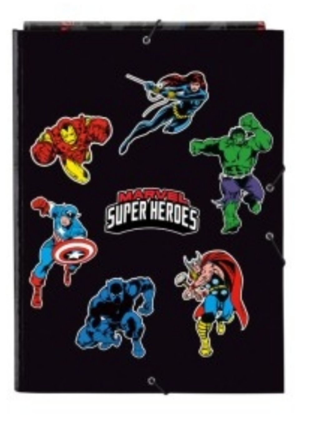 CARPETA GOMAS SUPER HÉROES MARVEL SOLAPAS SAFTA CARTÓN RÍGIDO 