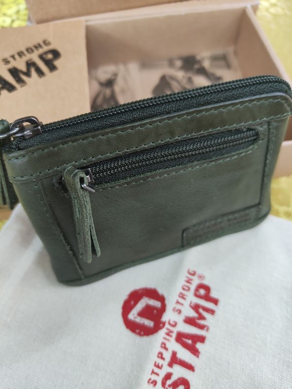 PORTAMONEDAS PIEL LAVADA STAMP MONEDERO VERDE 