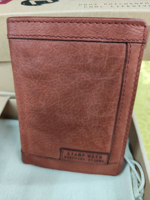 BILLETERO PIEL LAVADA STAMP CON MONEDERO CARTERA HOMBRE ROJO 