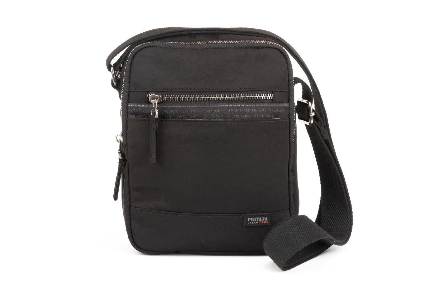 BOLSO BANDOLERA HOMBRE PRIVATA GRANDE NYLON doble cremallera NEGRA 