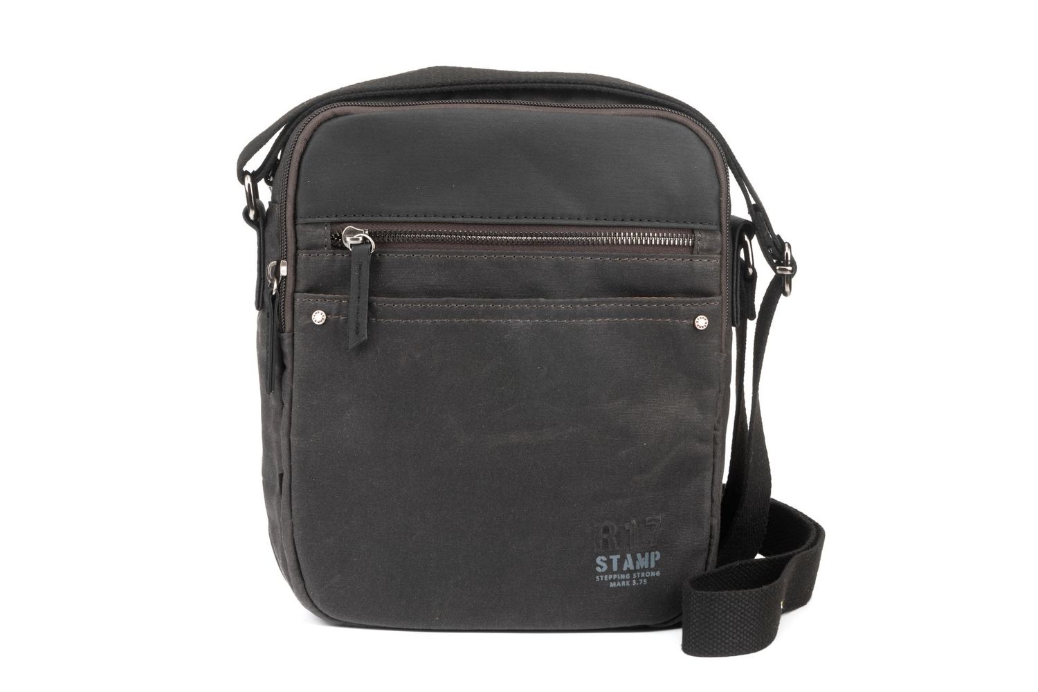 BOLSO BANDOLERA HOMBRE STAMP GRANDE DOBLE CREMALLERA LONA ENCERADA NEGRA 