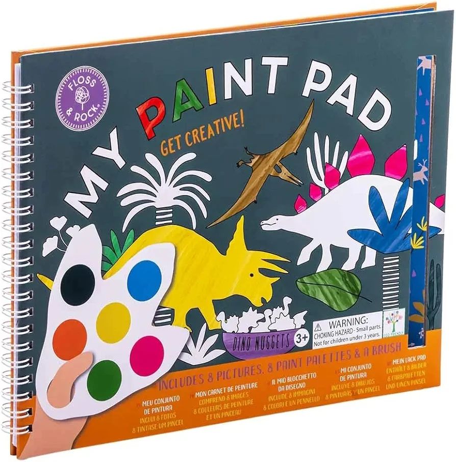 LIBRO COLOREAR CON ACUARELA FLOSS & ROCK DINOSAURIOS cuento pintar y colorear infantil 