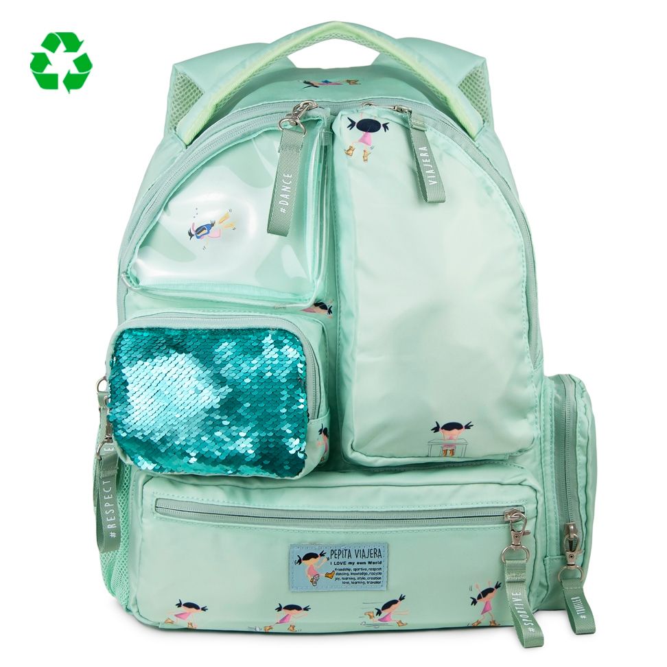 MOCHILA ESCOLAR ACTIONS PEPITA VIAJERA 9 BOLSILLOS tamaño carpeta 
