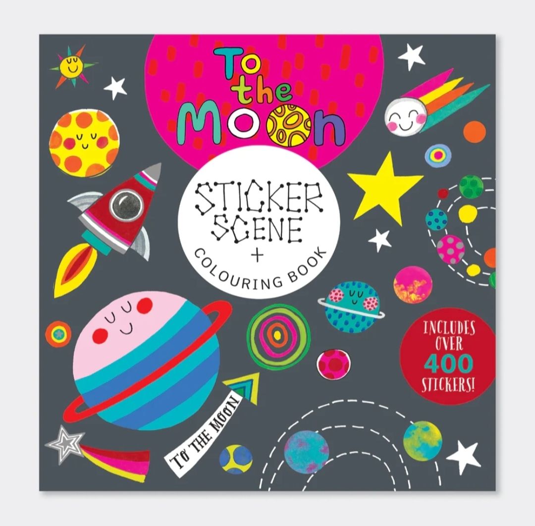 LIBRO ACTIVIDADES PEGATINAS Y COLOREAR ESPACIO RACHEL ELLEN CUENTO DE PINTAR CON ADHESIVOS TO THE MOON 
