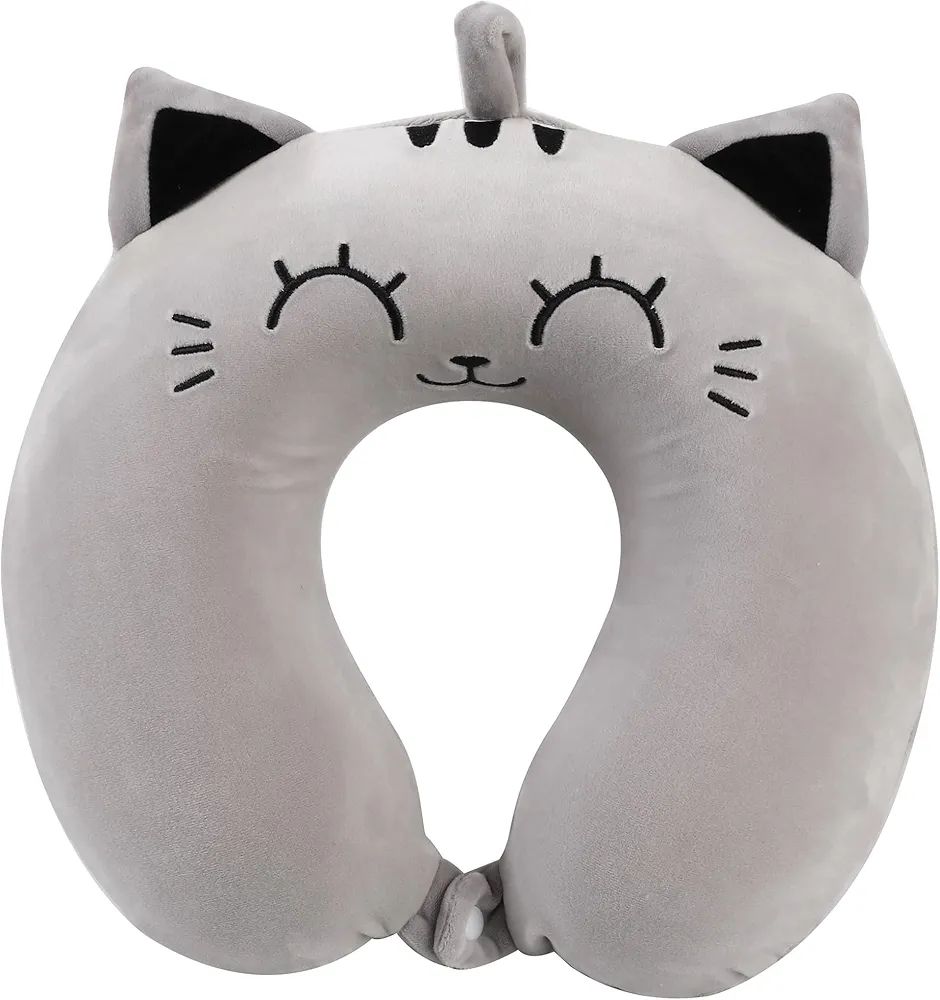 COJÍN CERVICAL GATO GRIS ALMOHADA DE VIAJE CUELLO SQUISHY I TOTAL 