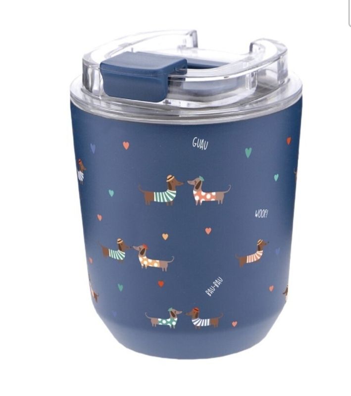 VASO TAZA TÉRMICA PERROS LOVELY STORY GUAU AZUL 