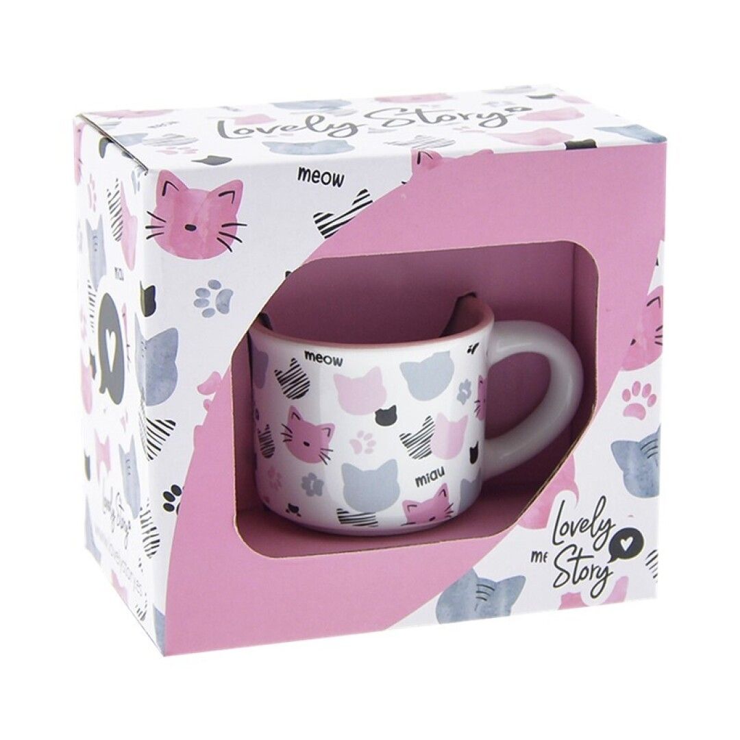TAZA MINI GATOS LOVELY STORY MIAU BLANCA 