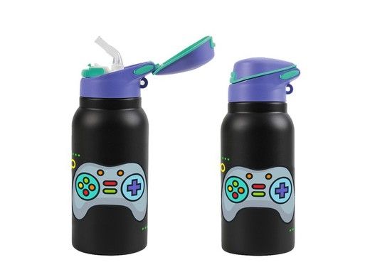 BOTELLA TÉRMICA PLAY INFANTIL CON CAÑITA ACERO INOXIDABLE GAMERS 