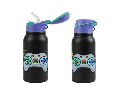 BOTELLA TÉRMICA PLAY INFANTIL CON CAÑITA ACERO INOXIDABLE GAMERS 