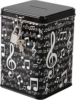 HUCHA METAL MÚSICA I TOTAL NOTAS MUSICALES METÁLICA CON CANDADO MUSIC