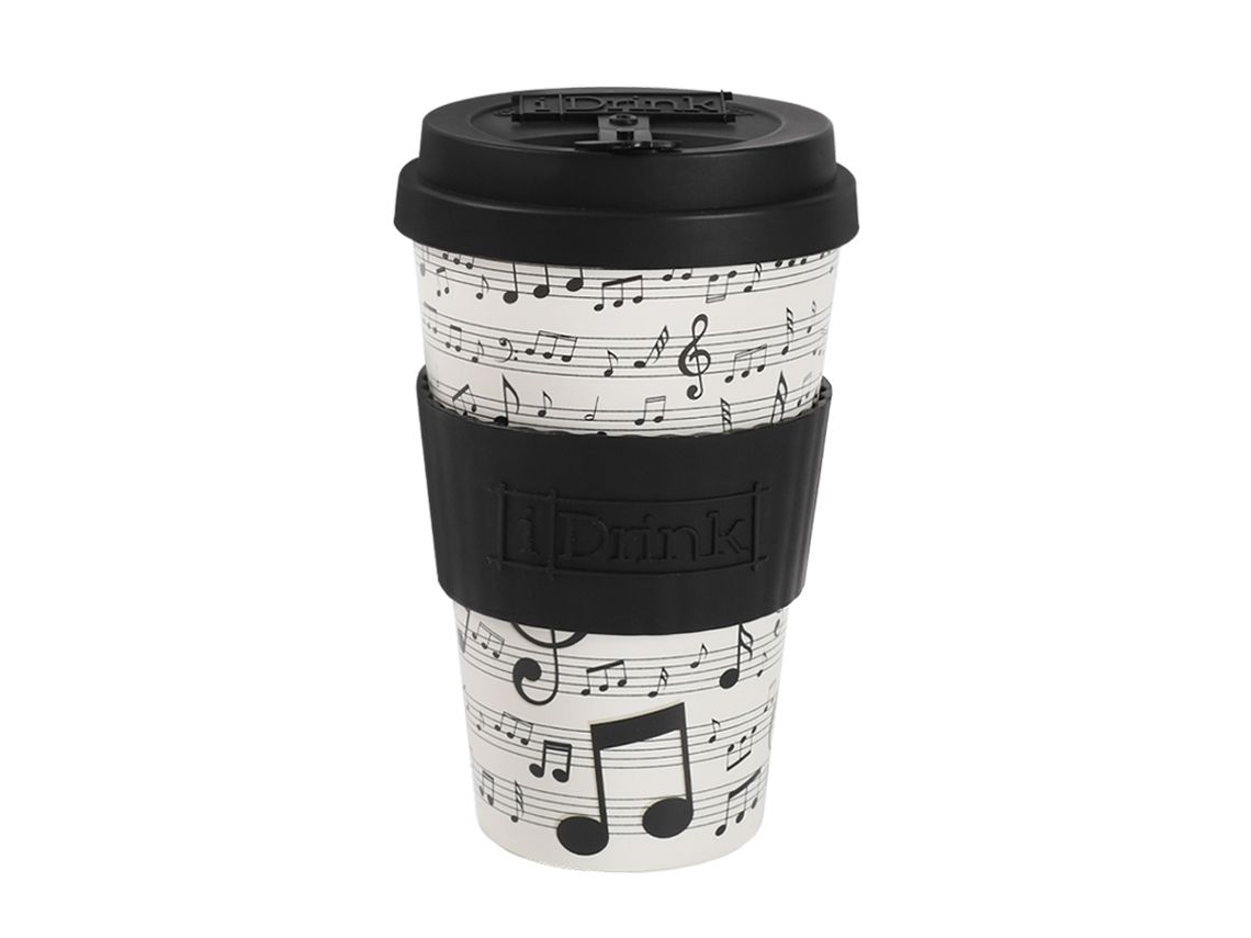 TAZA BAMBÚ MÚSICA NOTAS MUSICALES I DRINK vaso 435ml con tapa MUSIC 