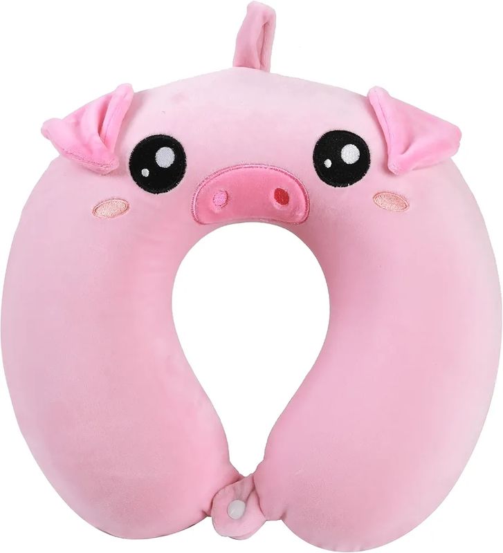 COJÍN CERVICAL CERDO I TOTAL ALMOHADA VIAJE CERDITO ROSA peluche 