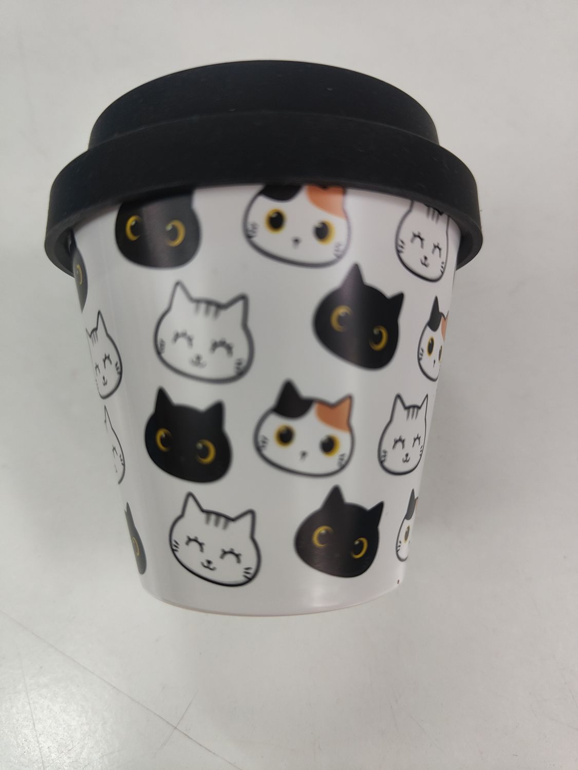 VASO MINI GATOS BAMBÚ REUTILIZABLE I DRINK TAZA DE VIAJE CON TAPA 90 ml