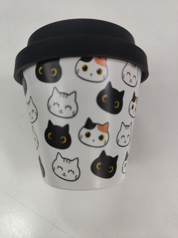 VASO MINI GATOS BAMBÚ REUTILIZABLE I DRINK TAZA DE VIAJE CON TAPA 90 ml