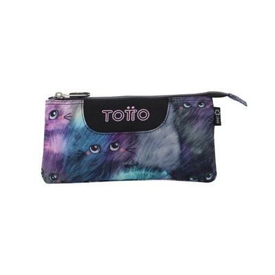 ESTUCHE TRIPLE GATOS TOTTO KITTEN PORTATODO PLANO 3 APARTADOS