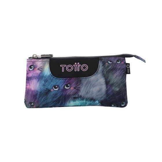 ESTUCHE TRIPLE GATOS TOTTO KITTEN PORTATODO PLANO 3 APARTADOS