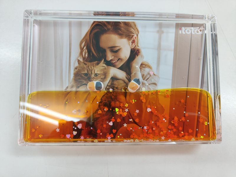 PORTA FOTOS DE AGUA GATO NARANJA I TOTAL MARCO DE FOTOS LÍQUIDO PURPURINA 