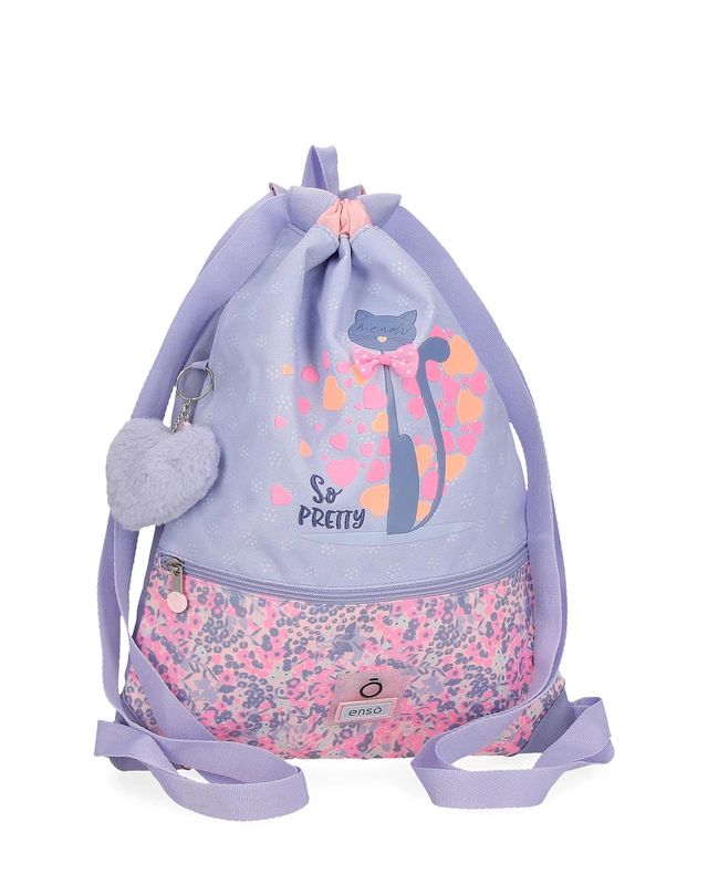 SACO GYM ENSO GATOS SO PRETTY MOCHILA DE CUERDAS ANCHAS LILA 