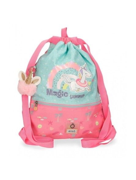 SACO GYM ENSO UNICORNIO MAGIC SUMMER MOCHILA DE CUERDAS ANCHAS CON POMPÓN 